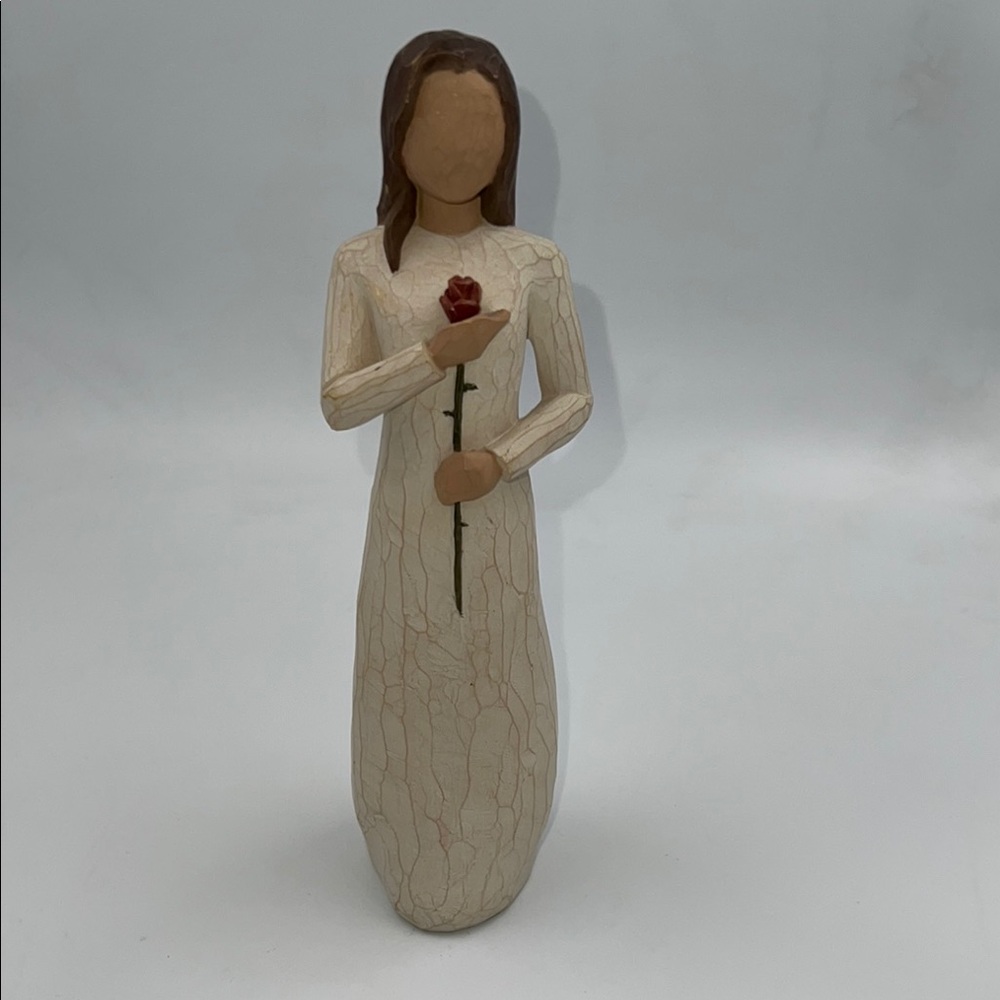 LOVE Elegant Cream Figurine with Red Rose